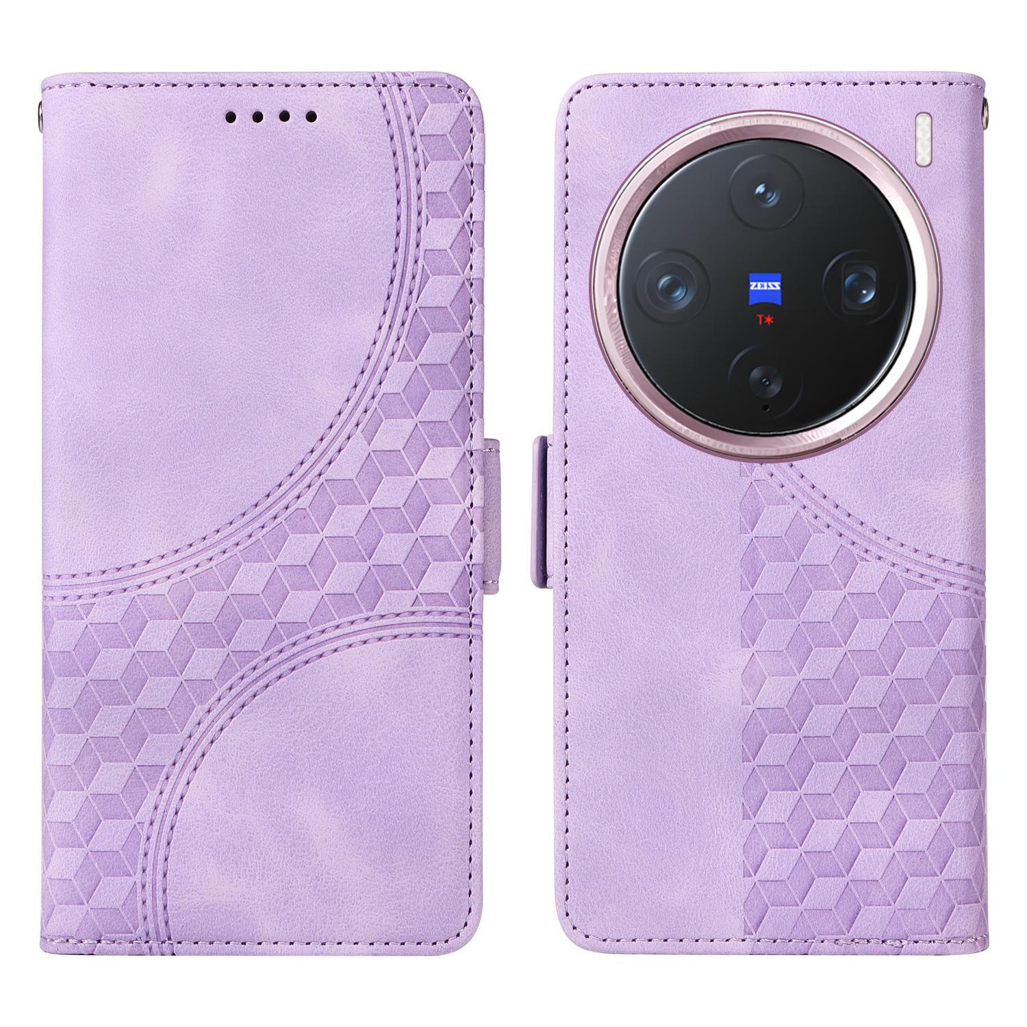 

Для vivo X200 Pro mini 5G Чехол из ПУ кожи Чехол для телефона Ромбовидный Звездный с тиснением Purple