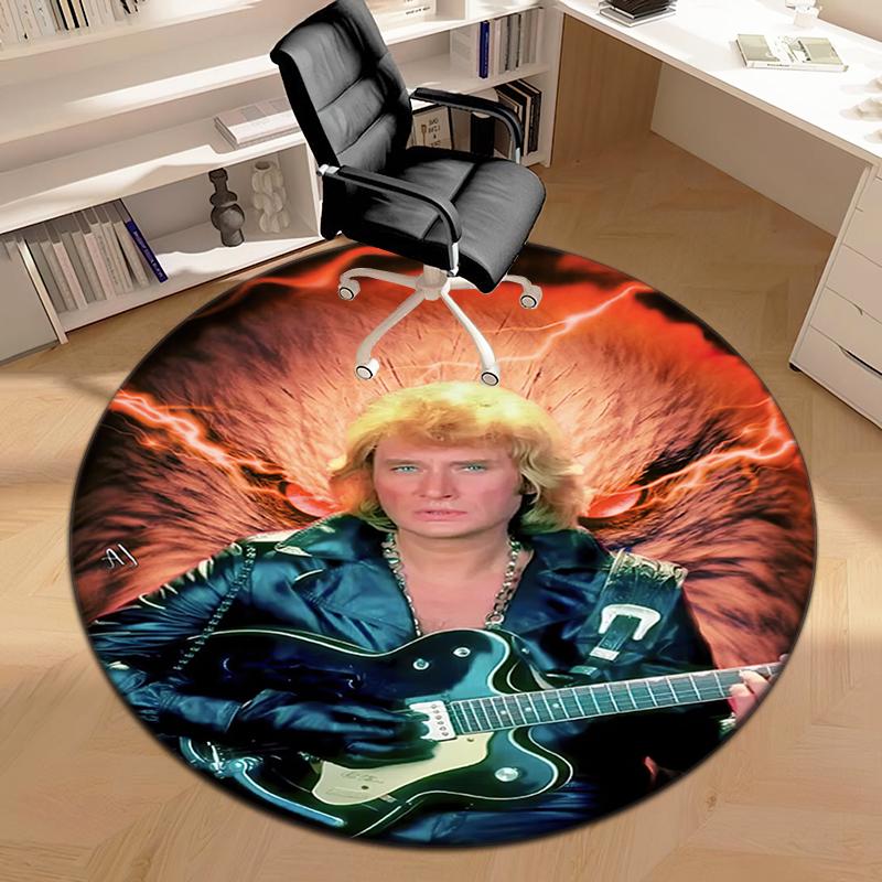 1pc Legendary idol Johnny Hallyday Round carpet Painted Printed circular carpet, home door mat, outdoor travel protection carpet