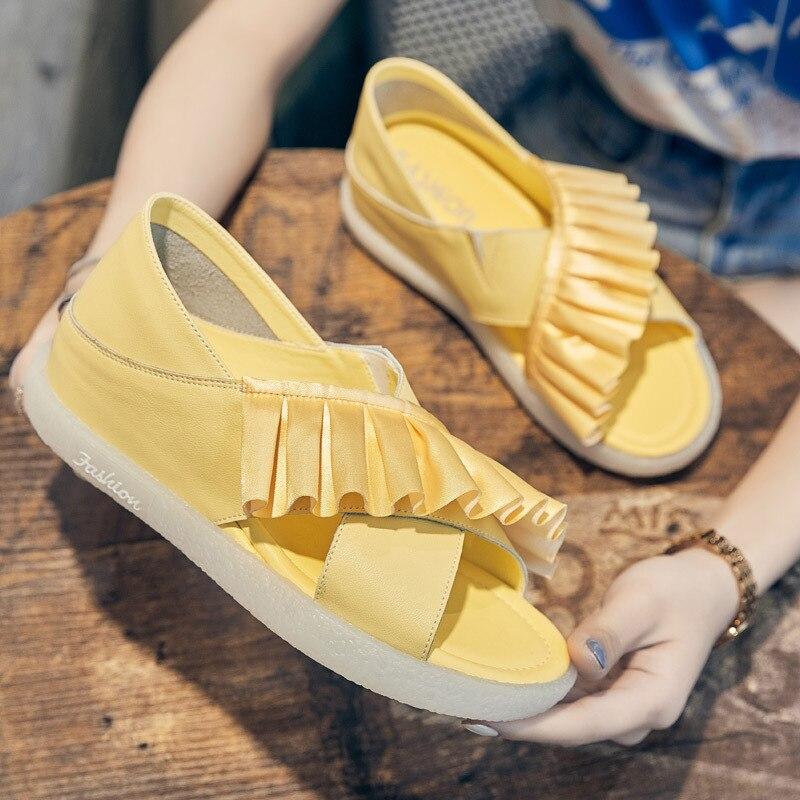 

Летняя обувь, женские сандалии, обувь из натуральной кожи, увеличивающая рост, милая женская летняя праздничная обувь, желтые розовые туфли на танкетке