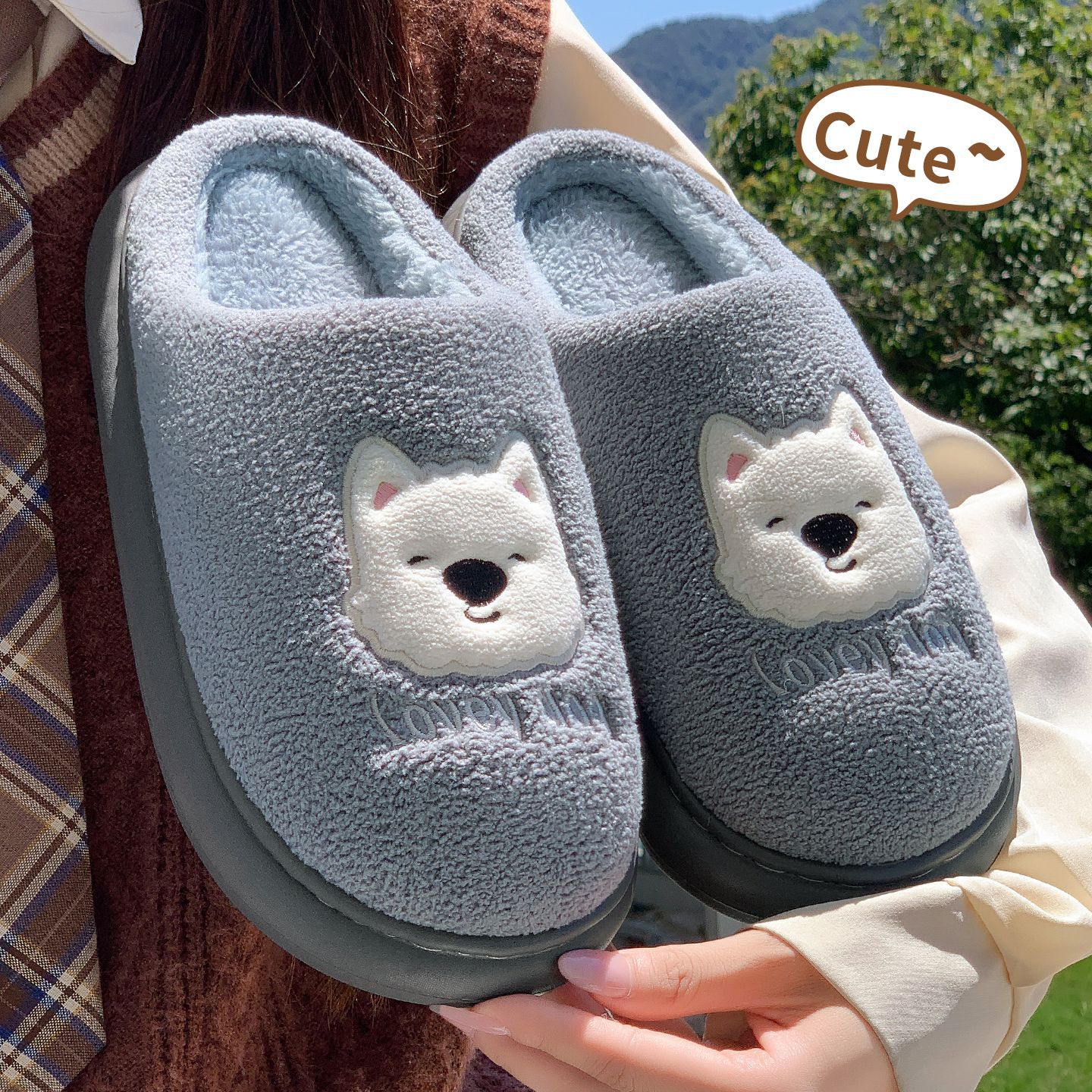 

Милые плюшевые хлопковые тапочки зима 2025 новые домашние нескользящие мягкая подошва толстая подошва парные комнатные теплые тапочки 44-45 [Suitable for sizes 43-44]