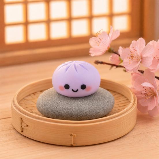 12Pcs Mini Resin Bun Figurines, Cute Smiling Face Food Ornament, Micro Simulation Steamed Bun Dollhouse Accessories for DIY Desktop Home Decor
