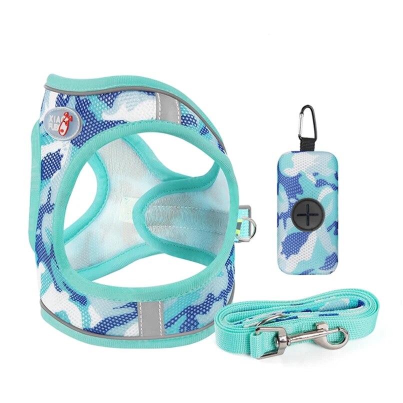 3-teiliges Welpengeschirr- und Kotbeutelspender-Set Hunde-Weste-Set für kleine mittelgroße Hunde Katzen Spazierleine Leine Chihuahua Französische Bulldogge