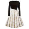 Autumn and Winter New Retro Women's Clothing Round Neck Long-sleeved Black Spelling Print Pendulum Dress