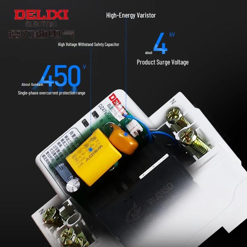 DELIXI Electric 1P+N 63A Auto-Reset Over/Under Voltage Protector