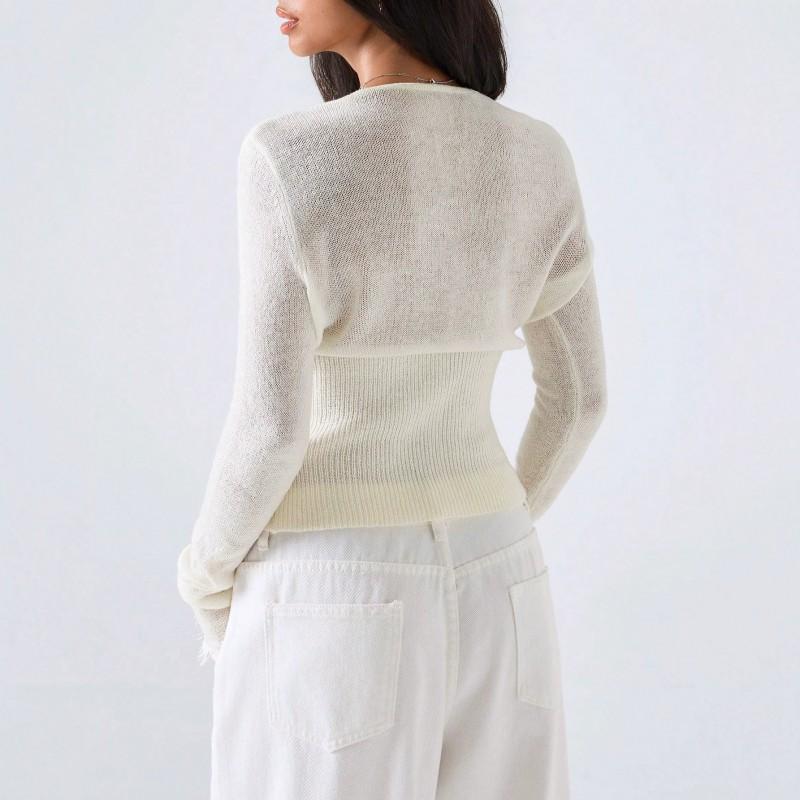 2026 Herbst Spitze Stricktop Damen Slim Fit V-Ausschnitt Langarm Pullover