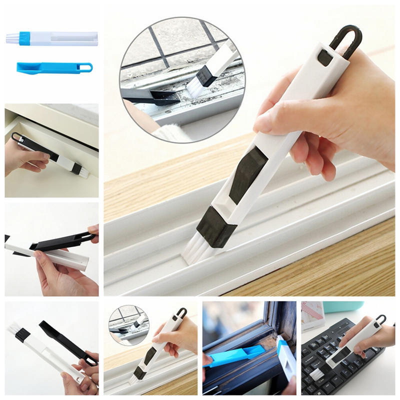 2 In 1 Polished Window Track Cleaning Brush Keyboard Nook Cranny Dust Shovel