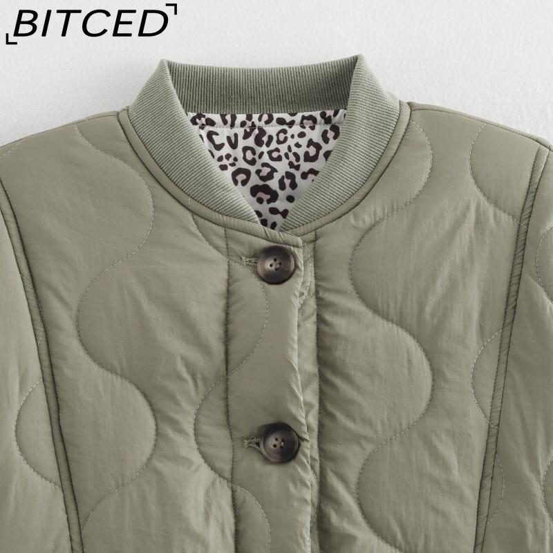 BITCED Women's Autumn/Winter Fashion Casual Plus Size Oversized Stand Collar Leopard Print Cotton Coat Jacket
