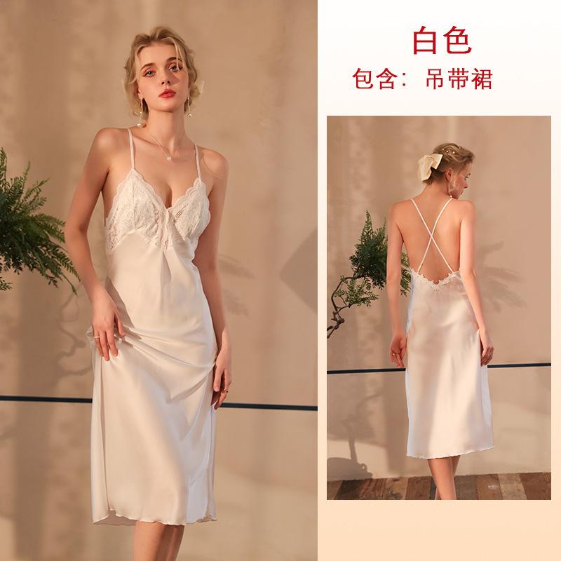 Multi-Style Pure Desire Lace Nightgown V Mesh Patchwork Satin Skin-Friendly Cami Loungewear Versatile Seductive Sleepwear with Diverse Style Options