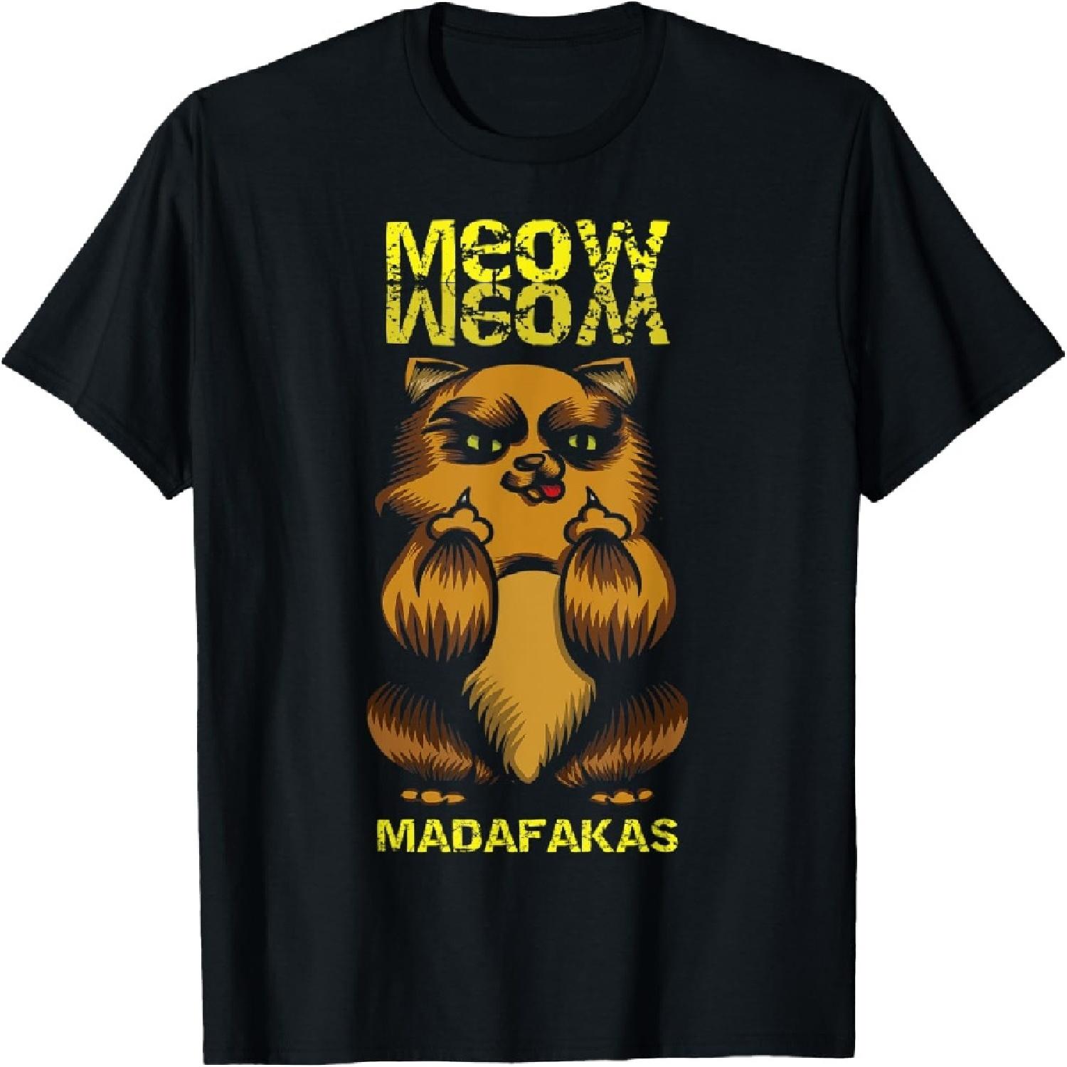 Cat with middle finger vintage meow meow madafakas cats T-Shirt for Men Women S чёрный