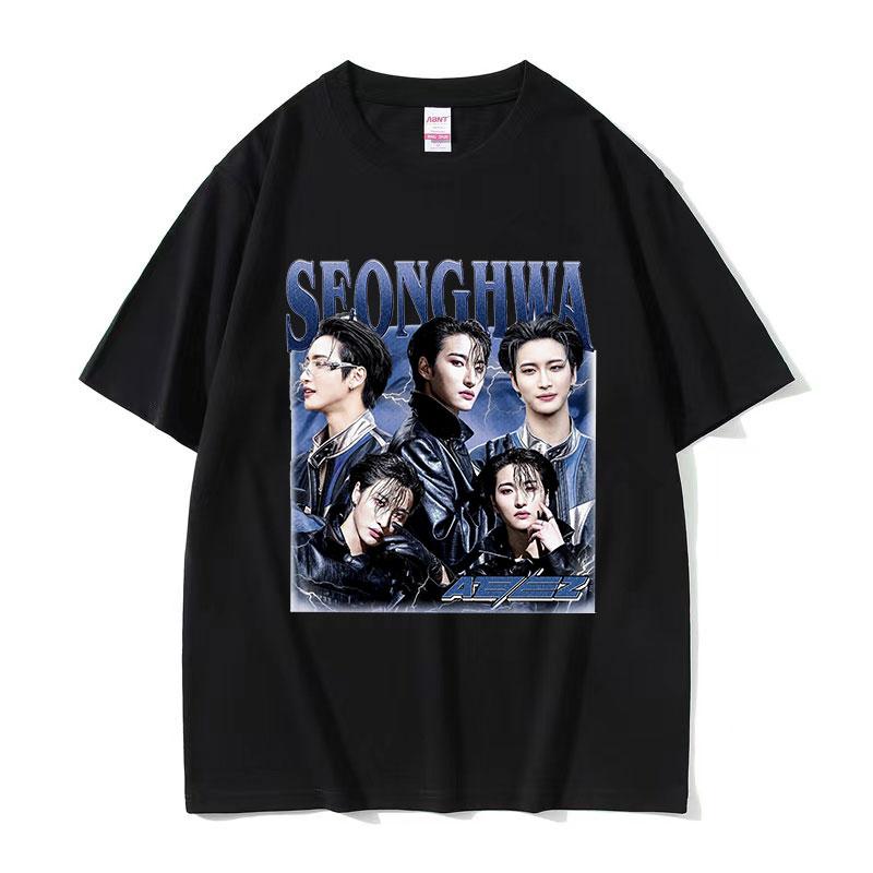 T-shirt Grafica Coreana Ateez MINGI Unisex Hip Hop Retro Moda Manica Corta T-shirt Casual Oversize Cotone Streetwear