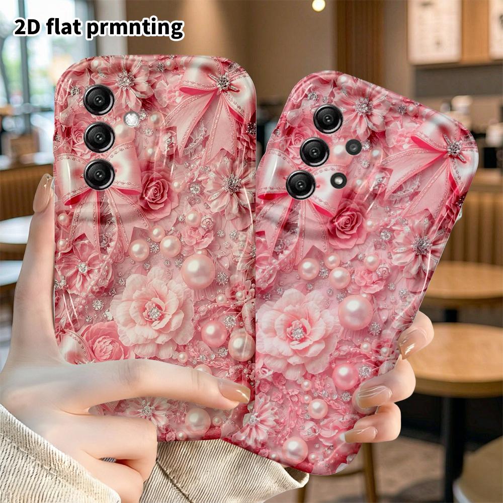 Phone Case: 2D Flat Samsung Galaxy A34 A35 M05 M06 S20 S22 S21 FE Plus 5G Protective Case, Pearl Floral, Christmas and Halloween Gifts