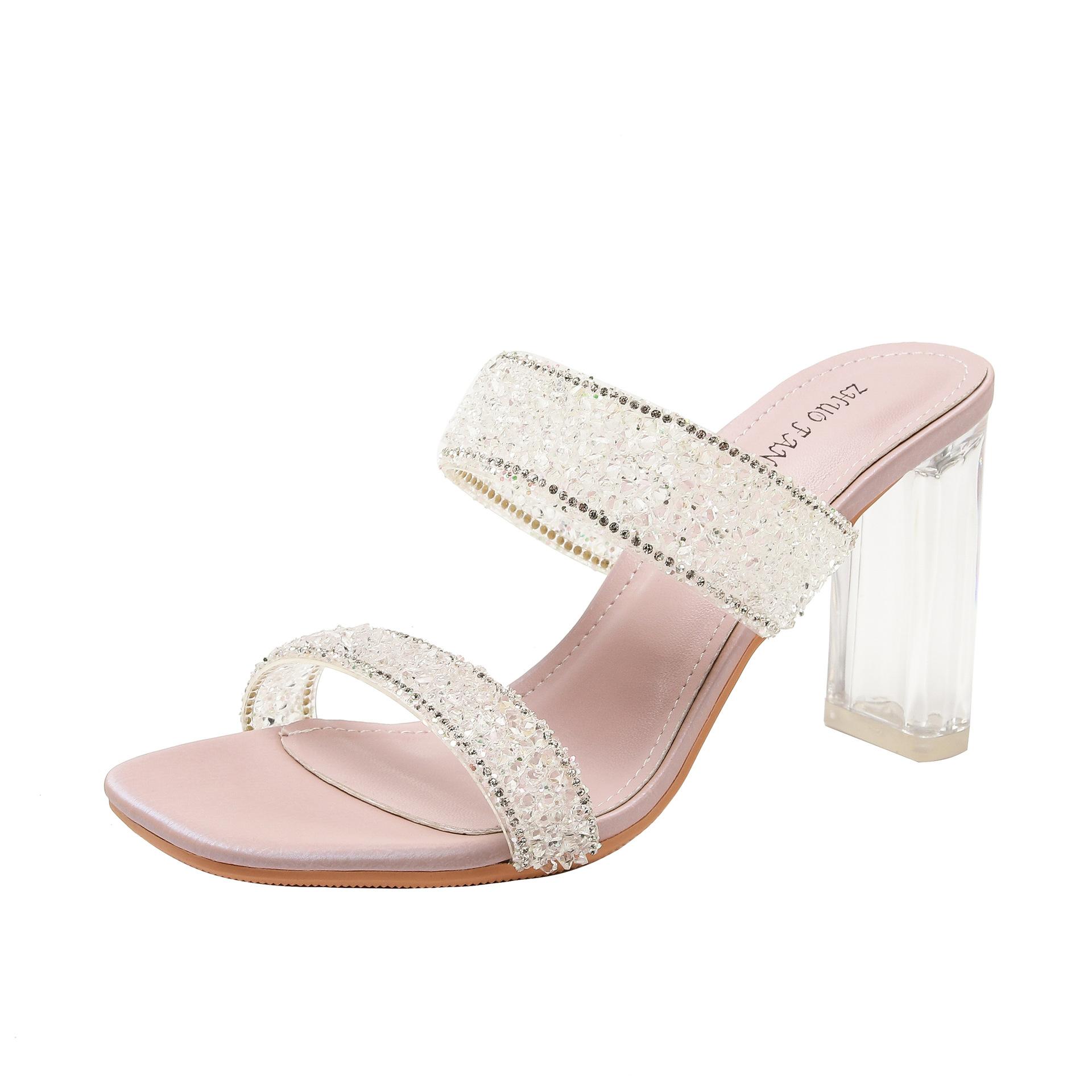 

Лето Интернет знаменитость слово горный хрусталь босоножки на высоком каблуке универсальный ветер фея открытый носок квадратная головка шпилька босоножки женщина 39