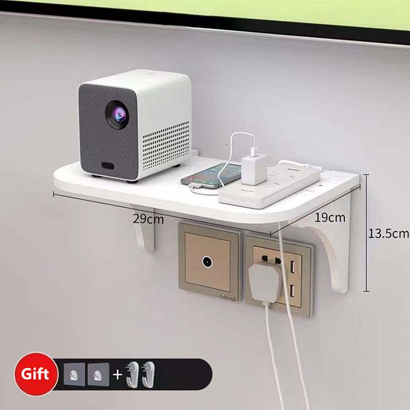 Wall Mount Router Shelf Punch-Free Tv Set-Top Box Floating Hanging Rack Home Power Strip Wifi Router Storage Holder Wood