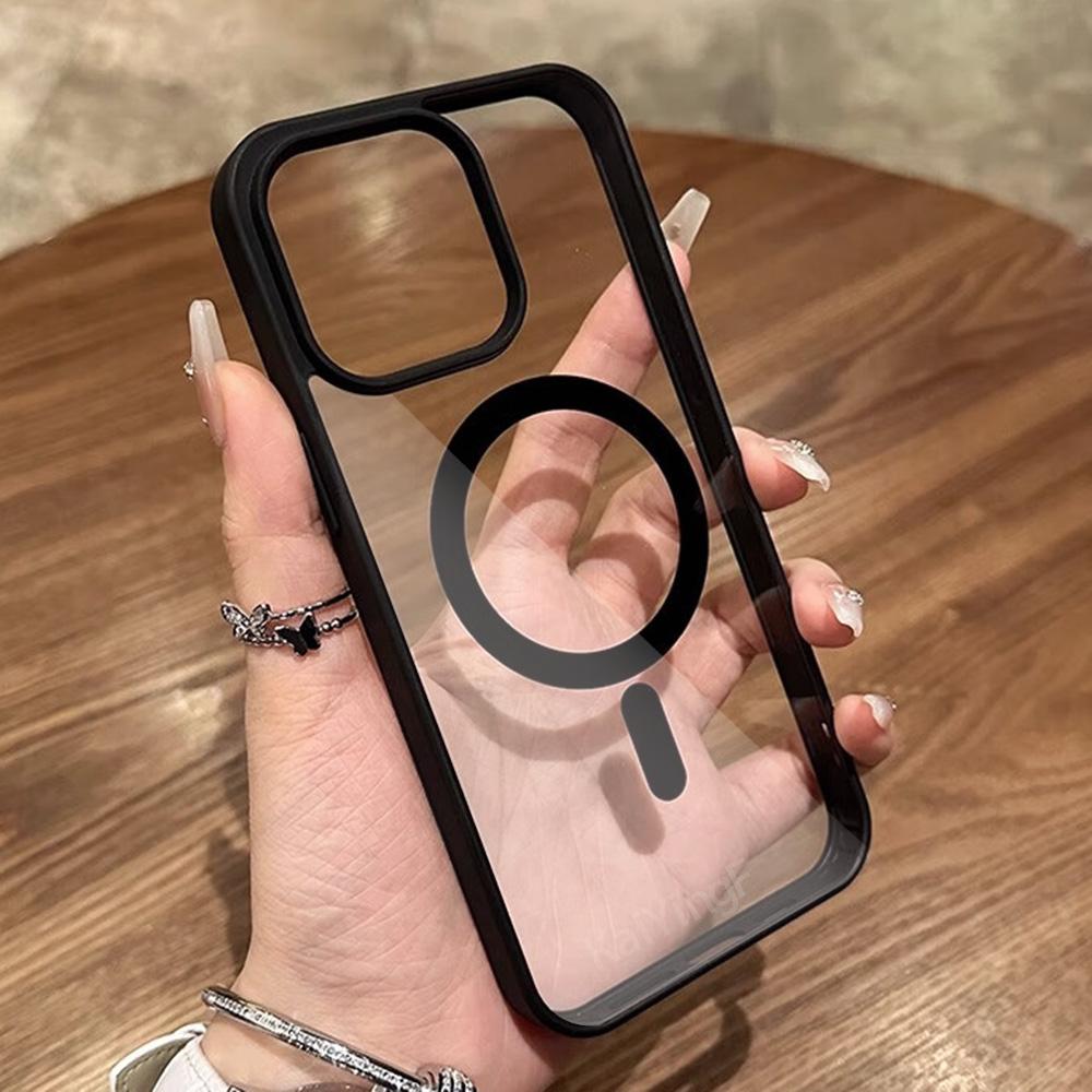 

Магнитный Роскошный Прозрачный Чехол для IPhone 16 15 14 13 12 11 Pro Max Plus для Беспроводной Зарядки Magsafe Задняя Крышка Прозрачные Чехлы iPhone 12 Pro Max чёрный