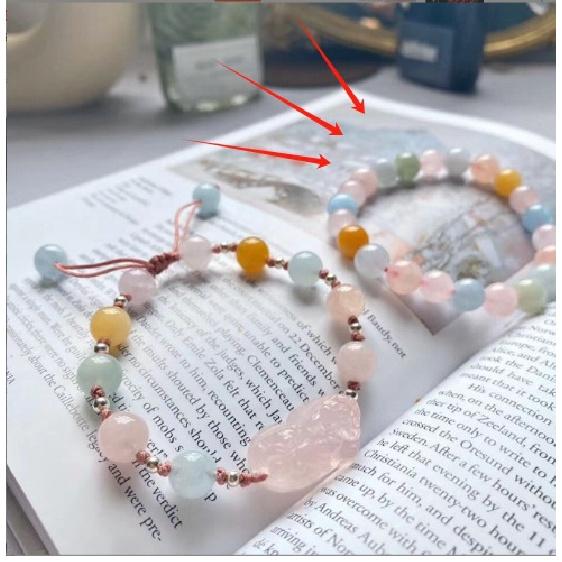 Zhang Junning's same style natural pink crystal bracelet for women, hibiscus stone, horse pink crystal Pixiu bracelet, peach blossom bracelet