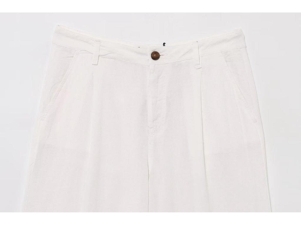 Spring 2025 Buckle Accent Ramie Top and Pleated Pants Set