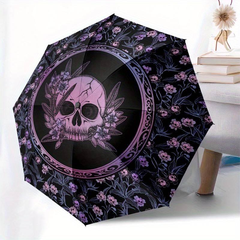 Gothic Skull & Floral Pattern Sticker Decal Laptop Phone Car Window Bumper Vinyl Decoration Pink Purple Black Umbrella, Halloween & Christ