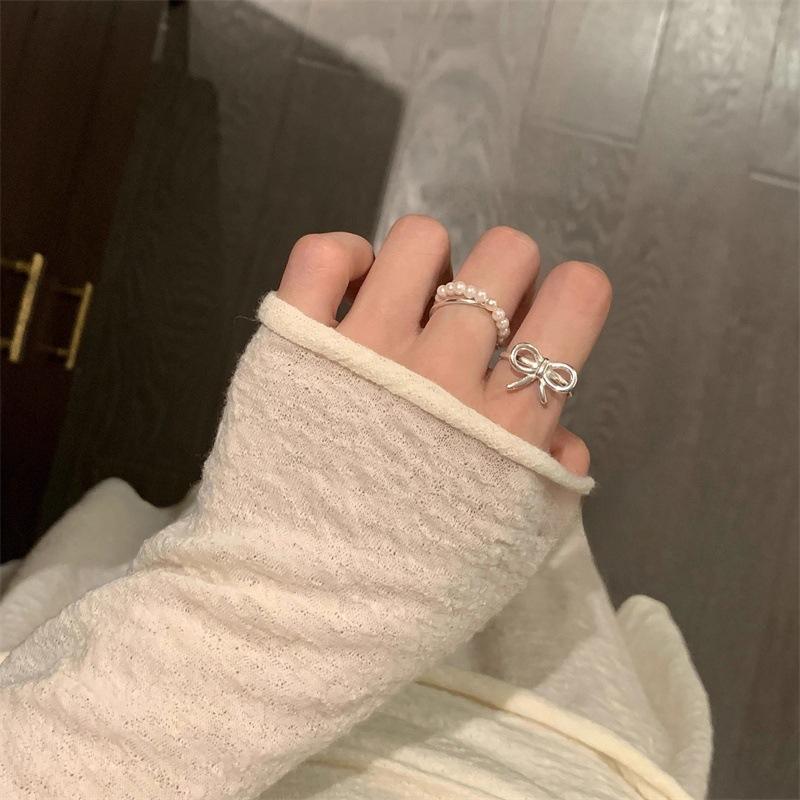 Bow Pearl Cross Ring Female Ring Design Index Finger Ring