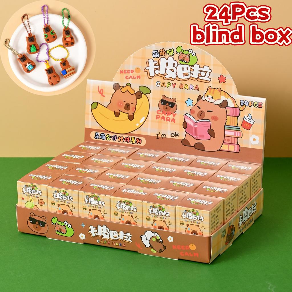 24ks Kreslený kapybara Klíčenka Slepá krabička Roztomilý přívěsek na tašku Dekorace na zavěšení na batoh Klíčenka na klíče od auta Pro děti Dárek