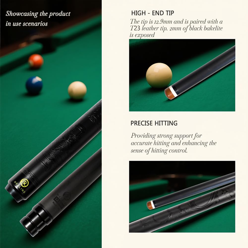 OKHEALING 20 Oz Jointed Carbon Fiber Pool Cue Stick with Tip 58-inch 1/2 12.9mm (Break Cue)
