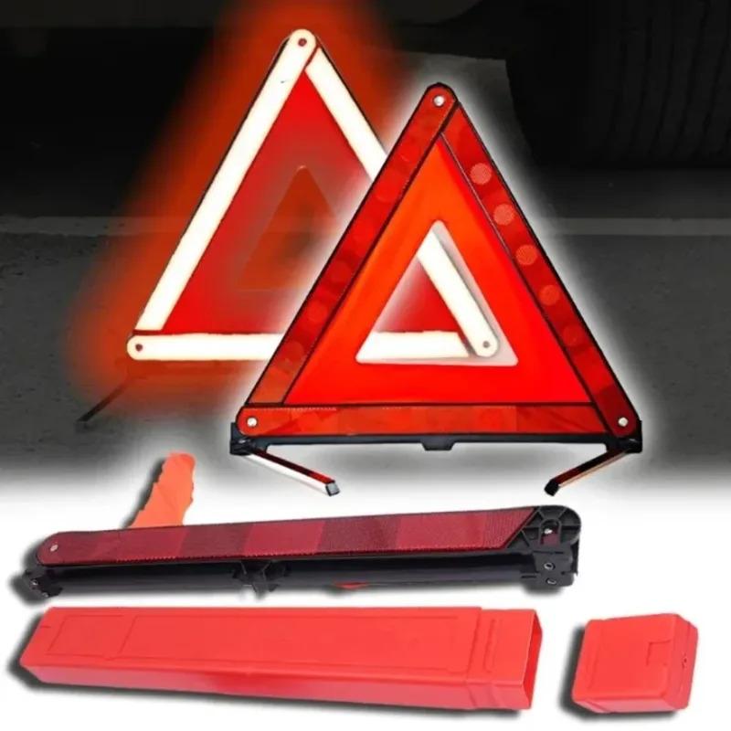 Car Triangle Red Reflective Tripod Foldable Frame Road Safety Hazard Stop Sign Car Accessories for Auto Emergency Breakdown