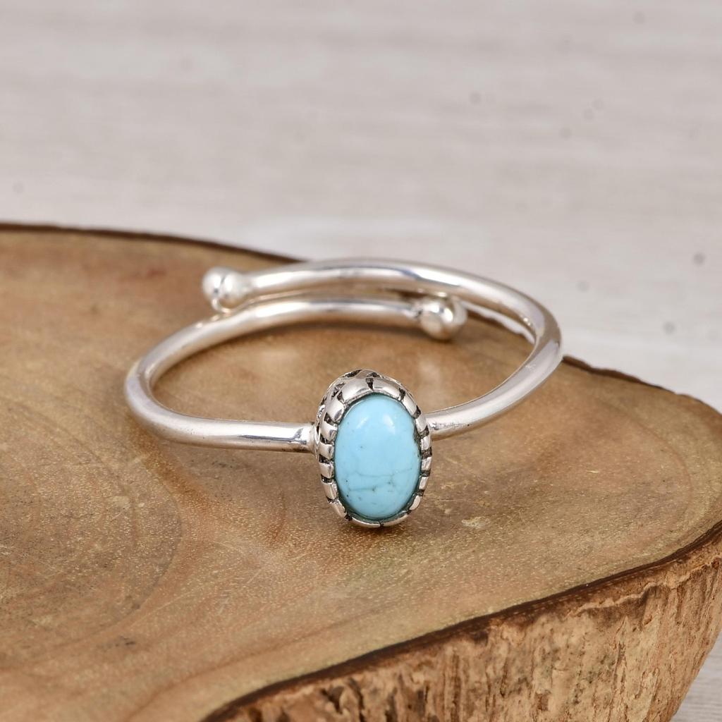 Arizona Turquoise Adjustable Ring 925 Sterling Silver, Oval Turquoise Ring, Minimalist Open Ring, Dainty Turquoise Jewelry Gift for Women.