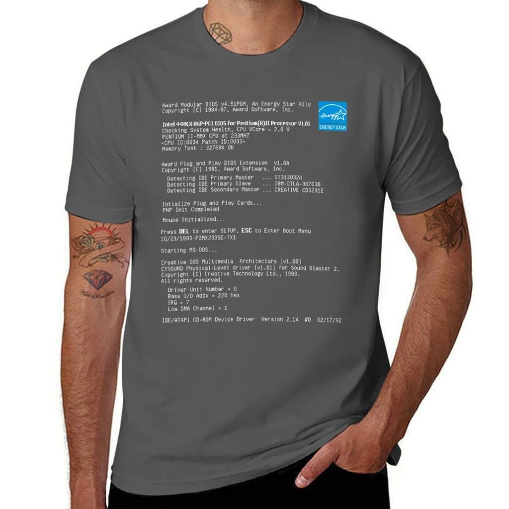 Retro Computer Boot Screen T-Shirt Worker Basic Short Sleeve Tee