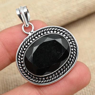 Colgante de plata de ley 925 con piedra preciosa de ónix negro hecho a mano, joyería de diseñador para mujer