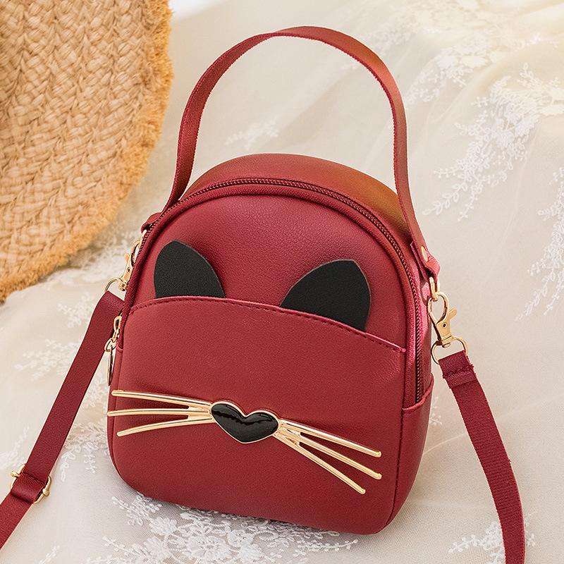 Trendy Casual Ladies Small Fresh Bag Shoulder Backpack Cat Handbag Tassel Phone Bag's PU Leather Student Backpack
