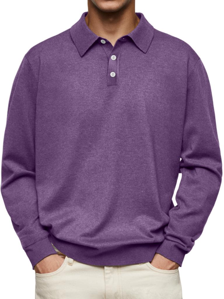 Men's Solid Color Single-breasted Loose Plus Size Polo Shirt Business Casual Pullover Top