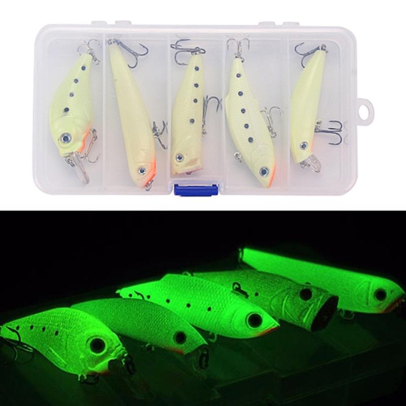 5Pcs Glows in Dark Fishing Tackle Spinner Fishing Lures Fishing Lures Wobbler Fish Lures Artificial Hard Baits Crankbait