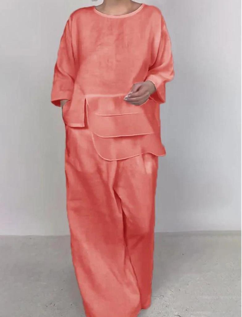 2024 Sommer Europäischer & Amerikanischer Einfarbiger Taschen Rundhals Vielseitiger Damenmode Set