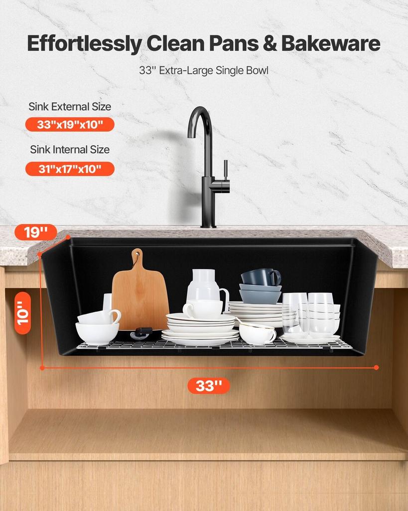 84 Cm Granite Kitchen Sink Undermount Single Bowl Drop-In Basin for RV Bar