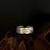 S925 Sterling Silver Zakira Lam Ring - Adjustable Retro National Style for Men and Women with Auspicious Words