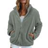 Women's Solid Color Fashionable Winter Loose High Neck Long Fleece Plush Warm Zipper Jacket