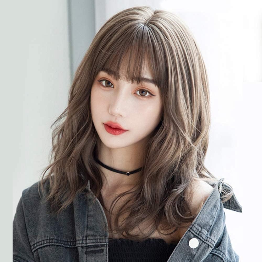 

MediKomeka Women s Medium-Length Full Wig, Natural-Looking, Small Face, Cute, Medium Length, Curly Hair, Everyday Wear, Curly/Wavy, with Net (Dark Bro