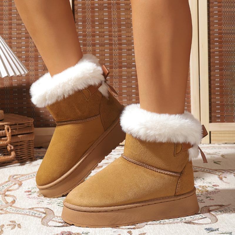 2025 Fall/Winter New Korean Style Round Toe Fashionable Comfortable Fuzzy Lined Slip-On Snow Boots for Women