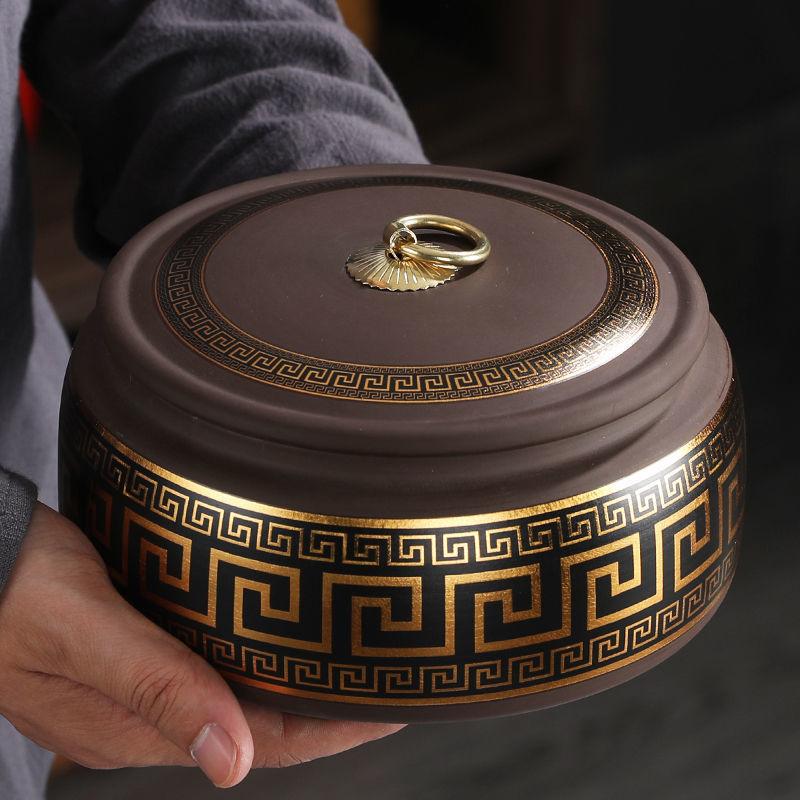 Modern Purple Sand Ceramic Tea Pot Gilded Flower Porcelain Storage Jar Household Candy Coffee Bean Sealed Jar Storage Container