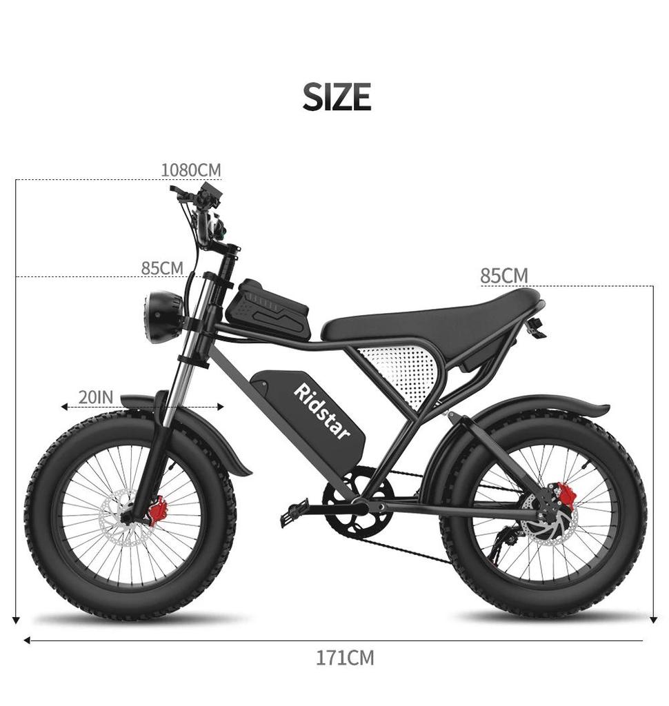 Ridstar Q20 Electric Bike 1000W Powerful Motor 48V20AH Oil Brake 20*4.0inch Fat Tire Ebike Mountain Snow Electric Bicycle