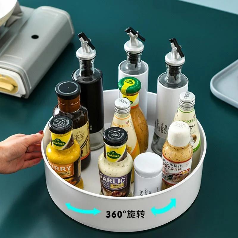 Rotable Seasoning Storages Rack Spice Can Tray Cosmetics Organizer Racks Living Room Space Saving Household Kitchen Storage Tool