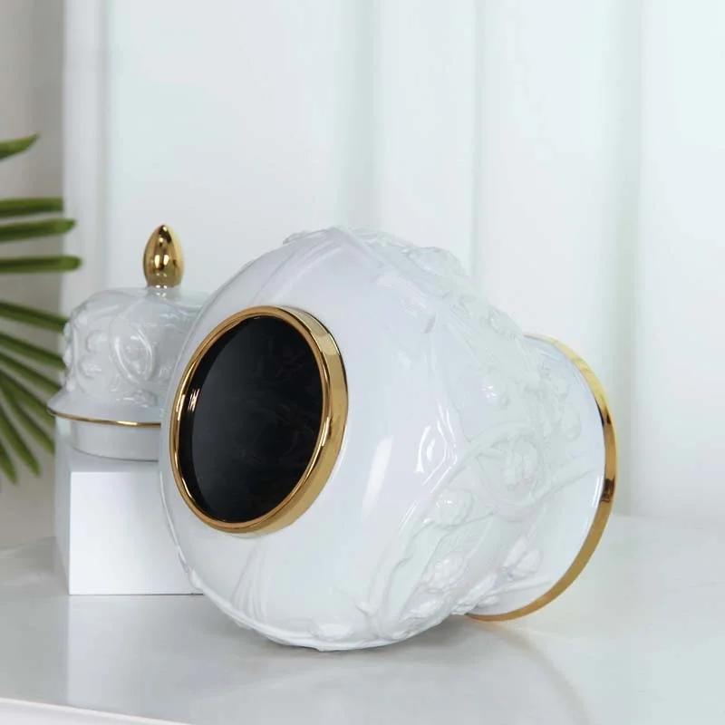 Ceramic Pot Porcelain Ginger Jar Embossed Flower Pattern Storage Tank Flower Vase Shogun Jar Home Decoration Accessories