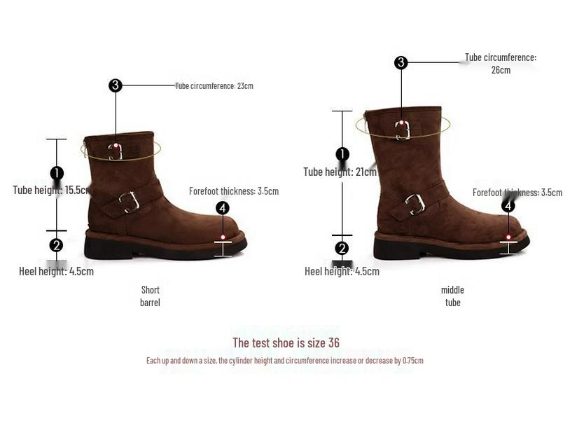 Women's Retro Motorcycle Buckle Boots - 2025 New Skinny Design, Round Toe, Thick Sole, Chunky Heel, Height Increasing, Mid-Calf, Autumn/Winter Style.