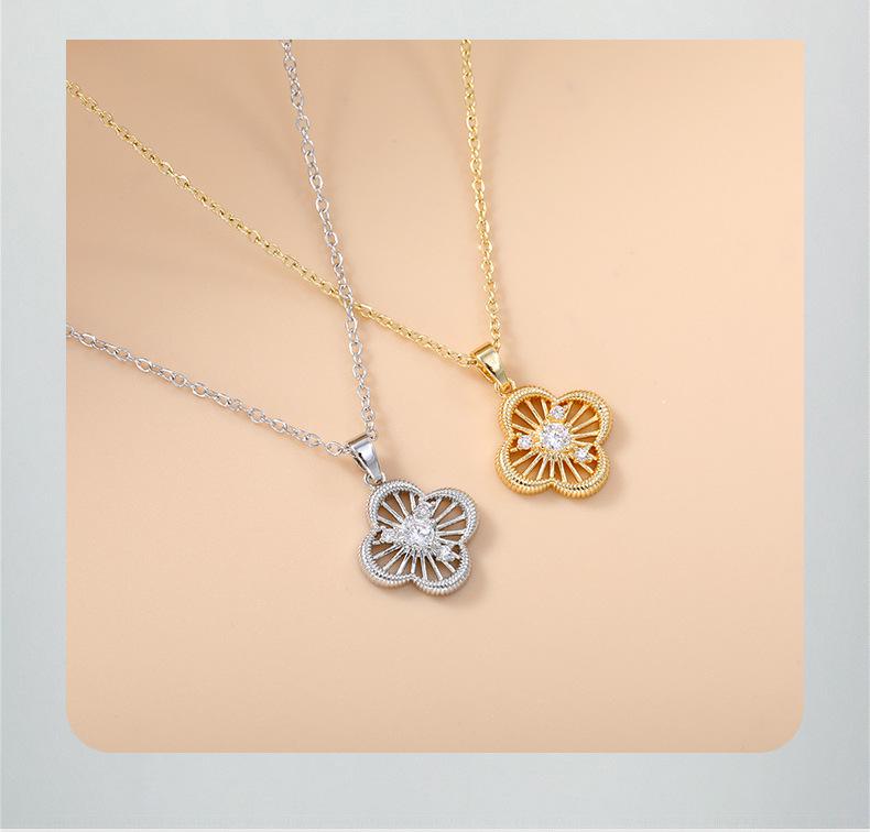 Four-Leaf Clover Copper Alloy Stud Earrings & Necklace Set - Women’s 2025 Simple Luxury Design