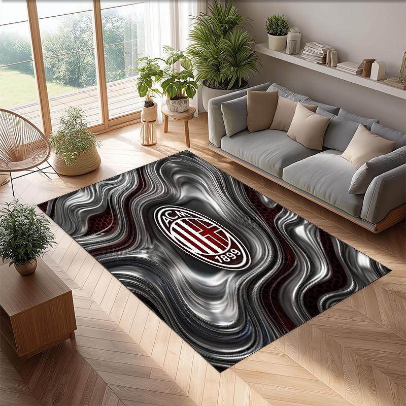Tappeto in Flanella Stampato AC Milan Antiscivolo Morbido Poliestere Tappeto per Pavimento Tappetino Decorativo da Interno per Camera da Letto Soggiorno Divano Sala Giochi Decorazione Casa