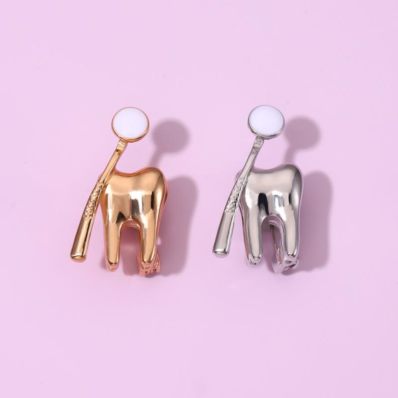 Zinc Alloy Tooth Shape Brooch Enamel Geometric Dentist Nurse Enamel Pins Backpack Badge Korean Style Clothing Accessories