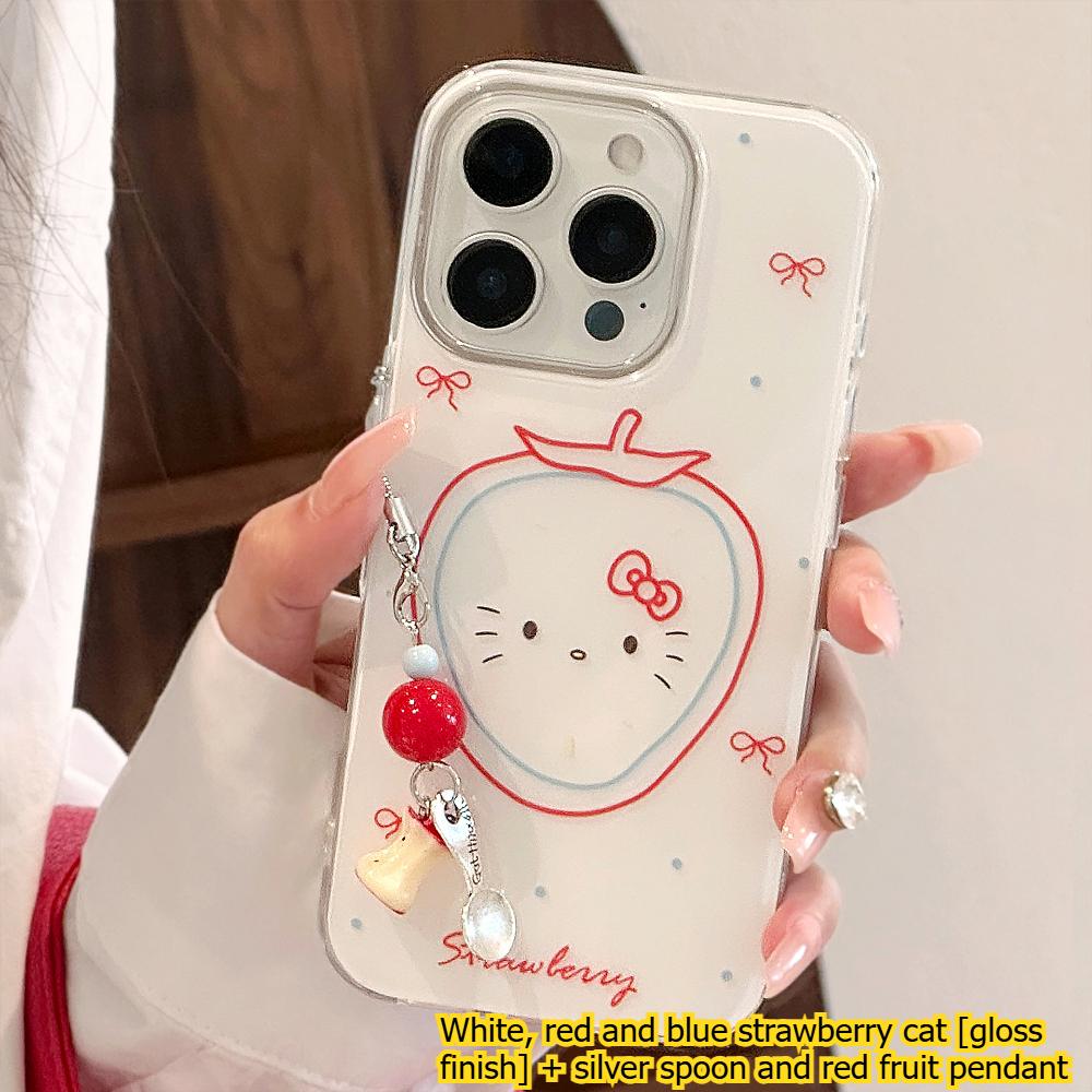 Cute Strawberry Cat IPhone 16 Case, Compatible with IPhone 17 Pro Max, Multi-Size Protective Case