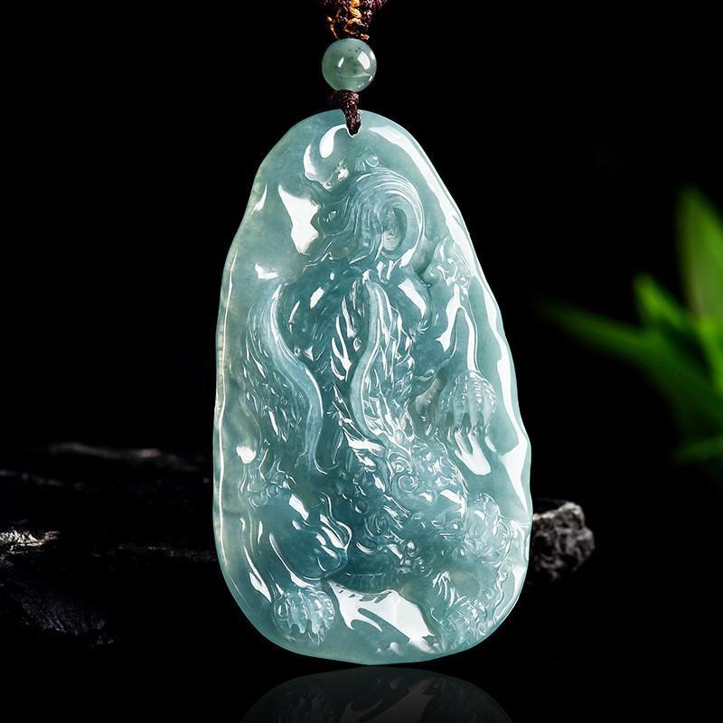 Natural A Grade Blue Jade Pixiu Pendant for Men and Women - Ice Seed Stone for Attracting Wealth