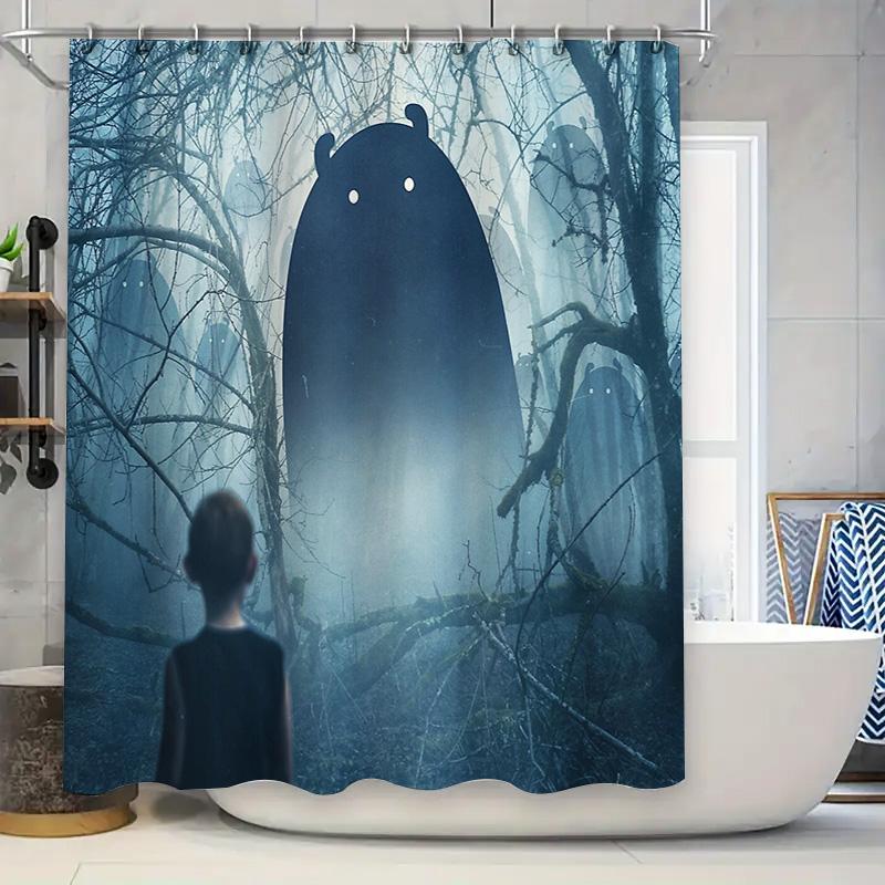 

Spooky Forest Shower Curtain Gothic Halloween Backdrop Dark Woodland Landscape Tapestry Washroom Decor Vintage Horror Room Divid W60H190(CM)-1 Pcs