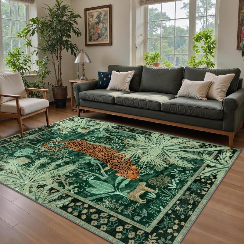 Jungle Botanical Cheetah Print Living Room Carpet Machine Washable Non-slip Coffee Table Floor Mat Luxury Bedroom Bedside Rug