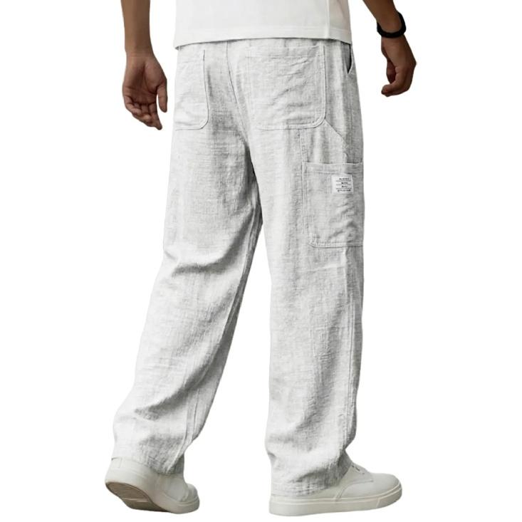 2026 Spring/Summer New Men's Solid Color Breathable Cotton-Linen Pocket Casual Trousers